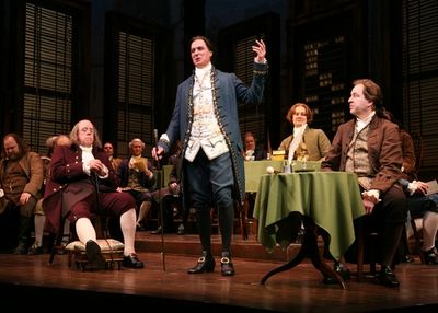 Conrad John Schuck (Benjamin Franklin), Robert Cuccioli (John Dickinson), Jamie LaVer Photo